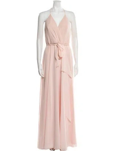 Pre-owned Amsale Halterneck Long Dress In Pink