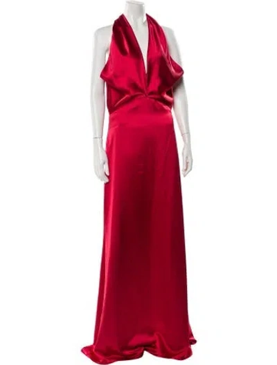 Pre-owned Amsale Halterneck Long Dress In Red