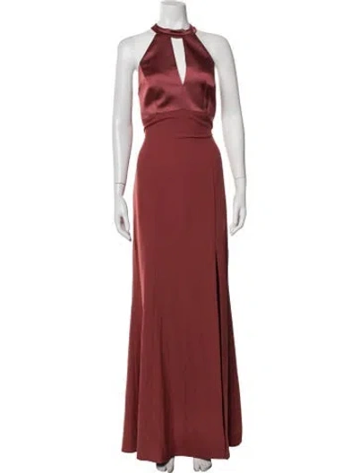 Pre-owned Amsale Halterneck Long Dress In Red