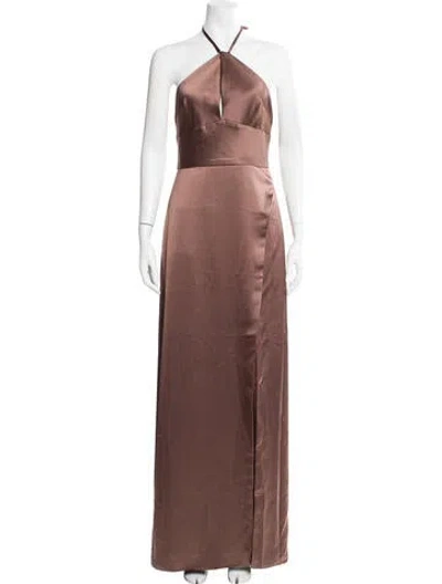 Pre-owned Amsale Halterneck Long Dress W/ Tags In Brown
