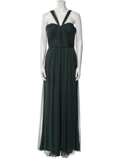 Pre-owned Amsale Halterneck Long Dress W/ Tags In Green