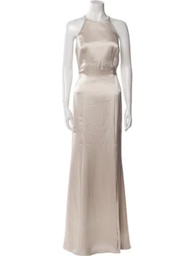 Pre-owned Amsale Halterneck Long Dress W/ Tags In Neutral