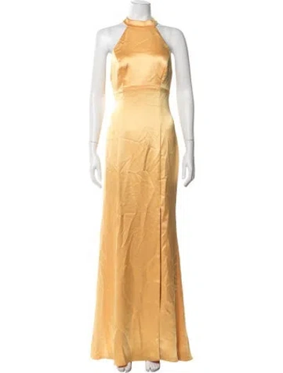Pre-owned Amsale Halterneck Long Dress W/ Tags In Yellow