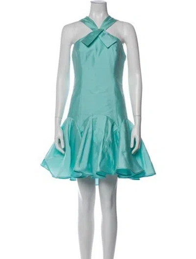 Pre-owned Amsale Halterneck Mini Dress In Blue