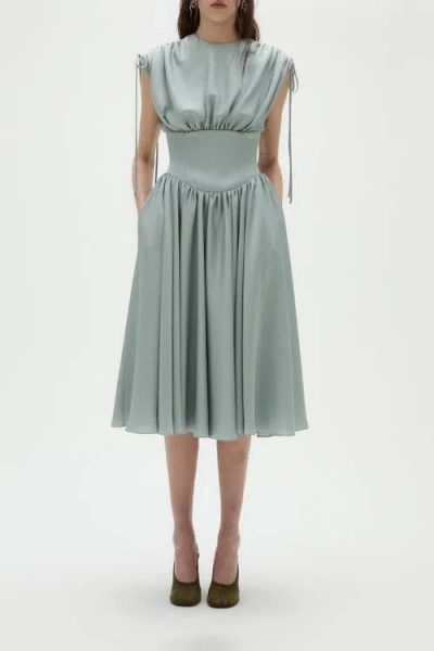 Amsale Hammered Satin Corset Dress In Green