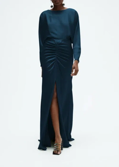 Amsale Hammered Satin Dolman Sleeve Gown In Blue