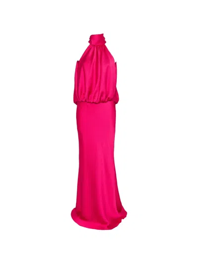 Amsale Hammered-satin Halterneck Gown In Pink
