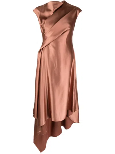 Amsale Handkerchief-hem Satin Dress In Orange