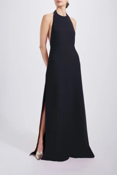 Amsale Italian Stretch Crepe Halter Dress In Black