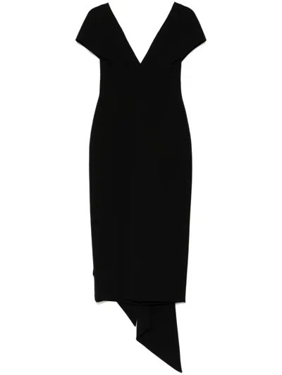 Amsale Italian Stretch Crepe V-neck Midi Dress In Black