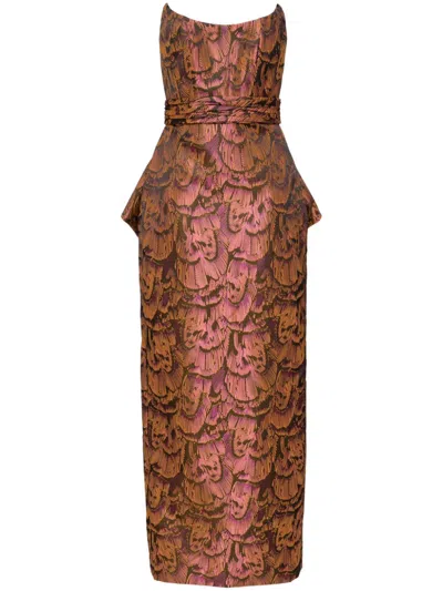 Amsale Jacquard Bow Gown In Orange | ModeSens