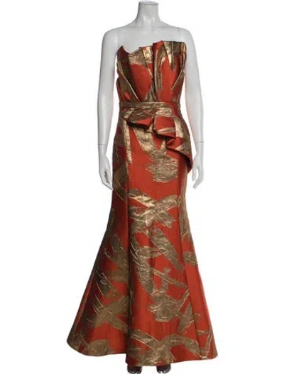 Pre-owned Amsale Jacquard Long Dress W/ Tags In Orange