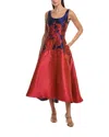 Amsale Jacquard Rose Midi Dress In Multi