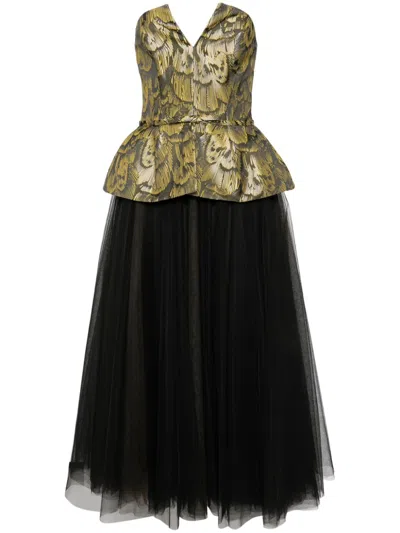 Amsale Jacquard Tulle Midi Dress In Yellow