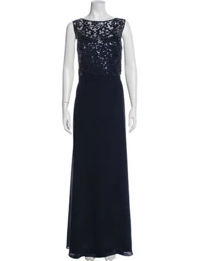 Pre-owned Amsale Lace Pattern Long Dress In Blue
