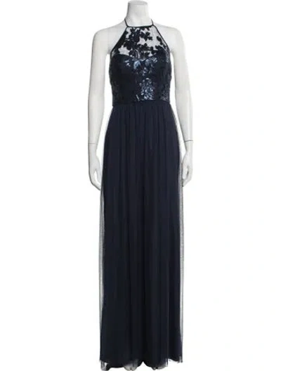 Pre-owned Amsale Lace Pattern Long Dress W/ Tags In Blue