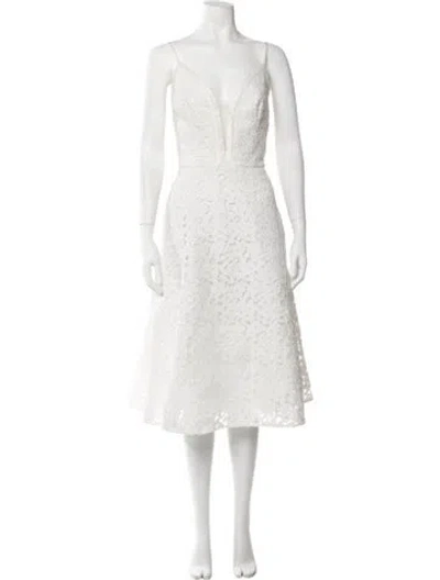 Pre-owned Amsale Lace Pattern Midi Length Dress In White