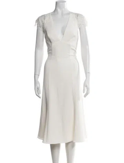 Pre-owned Amsale Lace Pattern Midi Length Dress In White