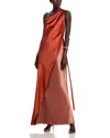 Amsale Draped Satin Gown In Copper/sienna
