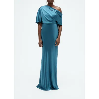 Amsale Liquid Satin Slouch Gown In Blue