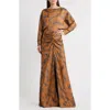 Amsale Long Sleeve Jacquard Gown In Multi