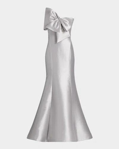 Amsale Metallic Satin Bow Mermaid Gown