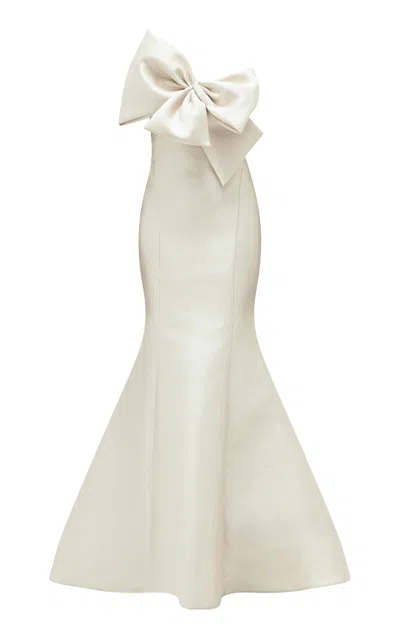 Amsale Mikado Bow-embellished Gown In Neutral