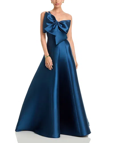 Amsale Mikado Double Strap Bow Gown In Blue