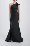 Amsale Mikado Draped Bodice Gown In Black