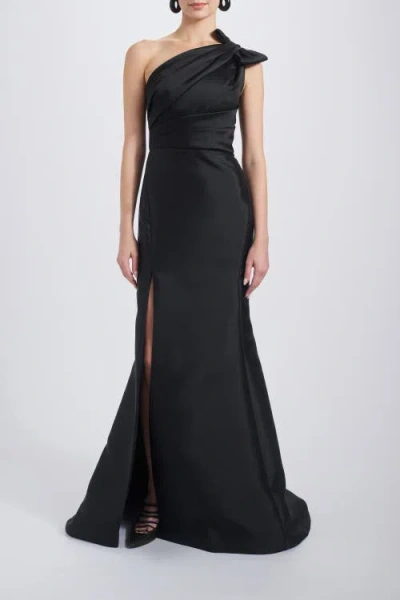 Amsale Mikado Draped Bodice Gown In Black
