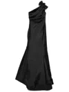 Amsale Mikado Draped Bodice Gown In Black