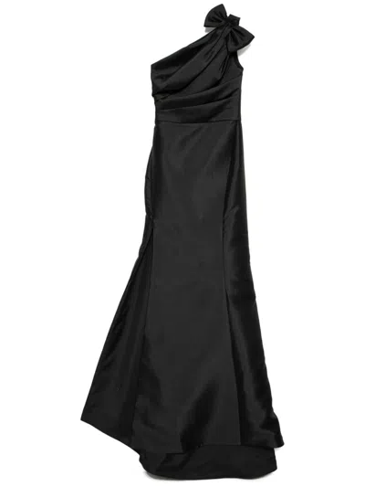 Amsale Mikado Draped Bodice Gown In Black