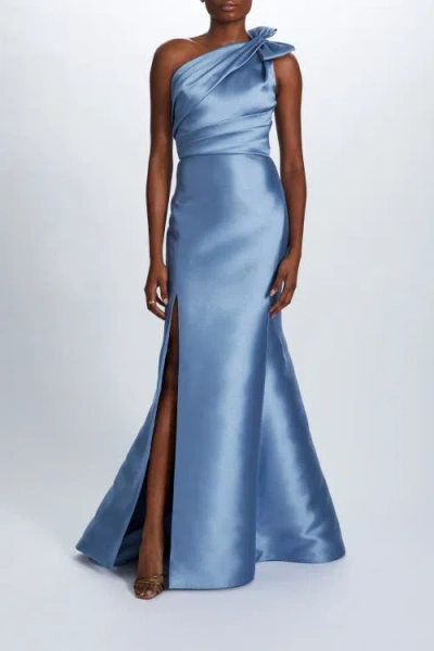 Amsale Mikado Draped Bodice Gown In Blue