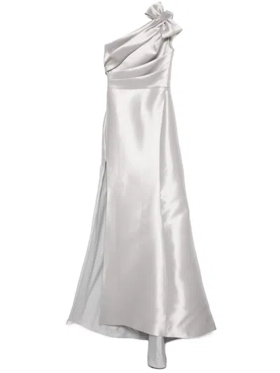 Amsale Mikado Draped Bodice Gown In Gray