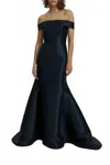 Amsale Mikado Off-the-shoulder Gown With Bow In Black In Black