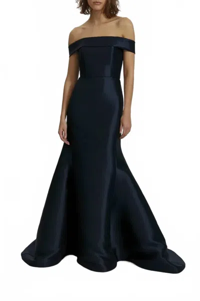 Amsale Mikado Off-the-shoulder Gown With Bow In Black