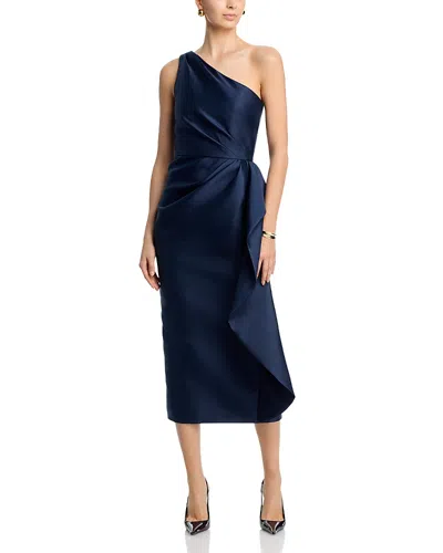 Amsale Mikado One Shoulder Cascade Gown In Blue