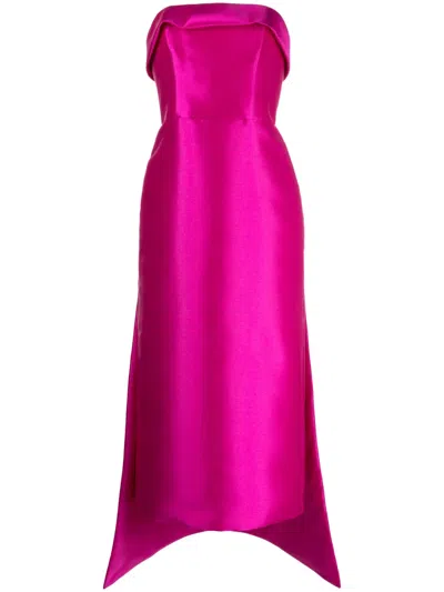 Amsale Mikado Strapless Midi Dress In Purple