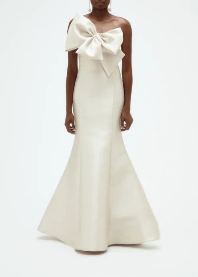 Amsale Mikado Bow-embellished Gown In Neutral