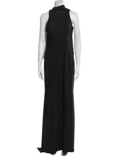 Pre-owned Amsale Mock Neck Long Dress In Black