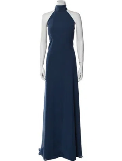 Pre-owned Amsale Mock Neck Long Dress In Blue