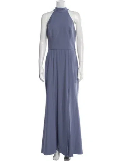 Pre-owned Amsale Mock Neck Long Dress In Blue
