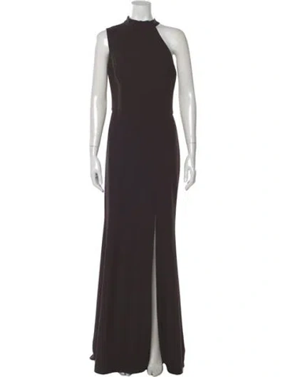 Pre-owned Amsale Mock Neck Long Dress In Grey
