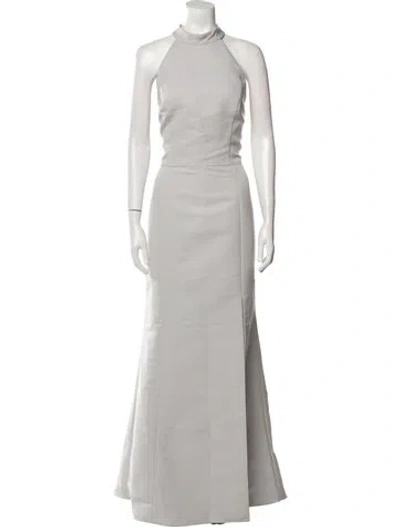 Pre-owned Amsale Mock Neck Long Dress In Neutral