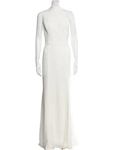 Pre-owned Amsale Mock Neck Long Dress In White