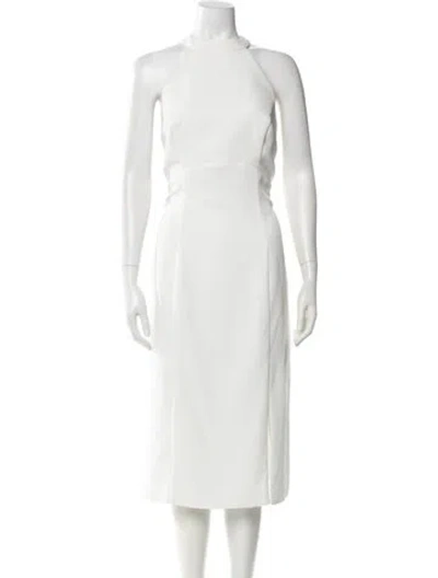 Pre-owned Amsale Mock Neck Midi Length Dress In White