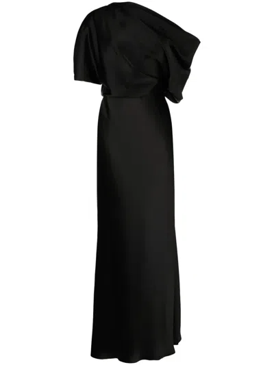 Amsale Fluid Satin Off-the-shoulder Gown In Black