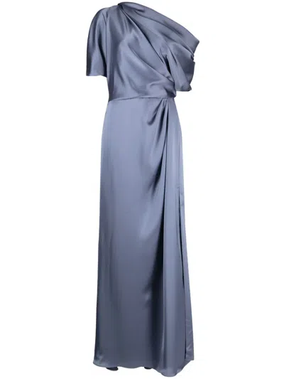 Amsale Off-shoulder Draped-detail Gown In Blue