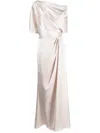 Amsale Off-shoulder Draped Maxi Dress In Neutrals