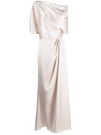 Amsale Off-shoulder Draped Maxi Dress In Neutrals